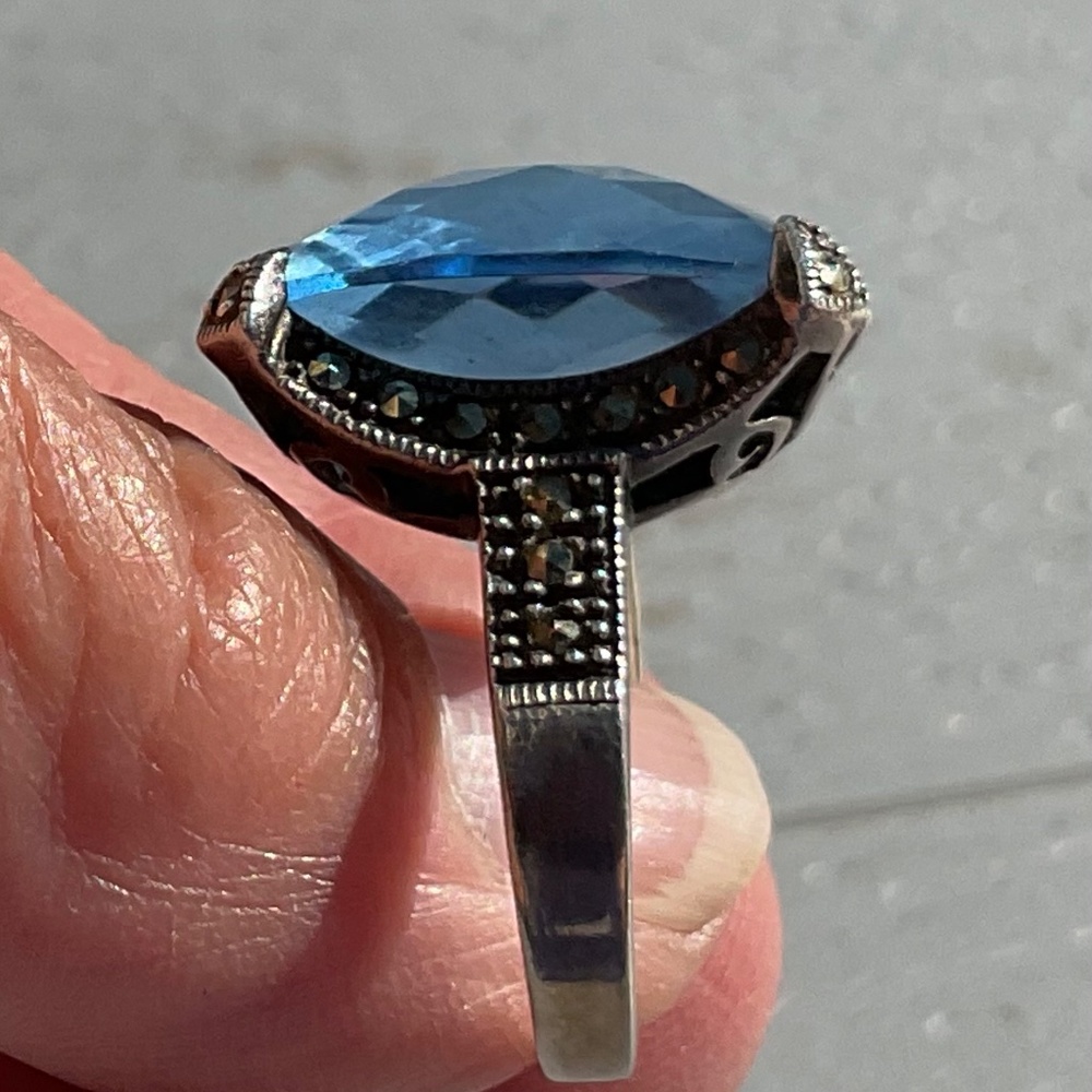 DBJ Topaz Marcasite Ring 925 silver Vintage size 7 - Picture 4 of 15